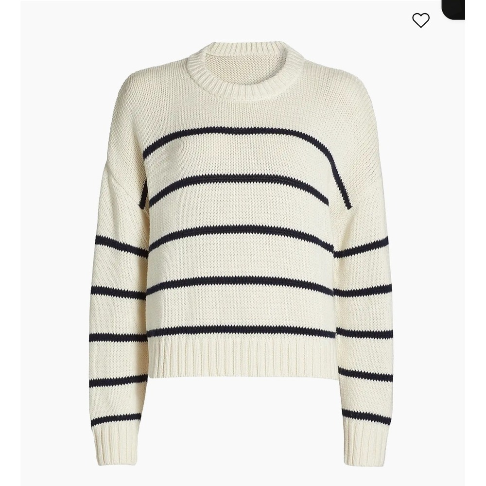 Jenni Kayne Everyday Sweater Ivory Black Striped Cotton Knit XXS 4063419-C22